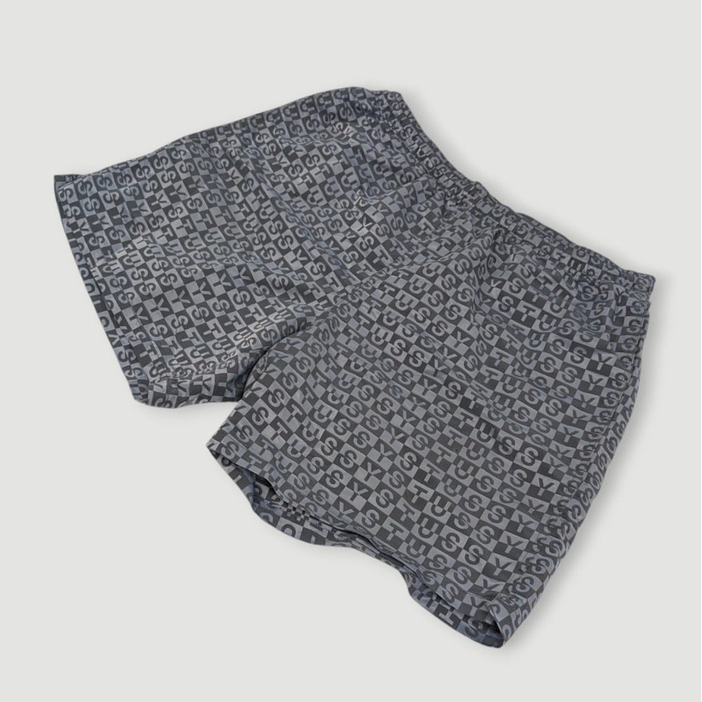 Stussy Check Nylon Shorts Mens XL Grey Black Checkered Streetwear Skater